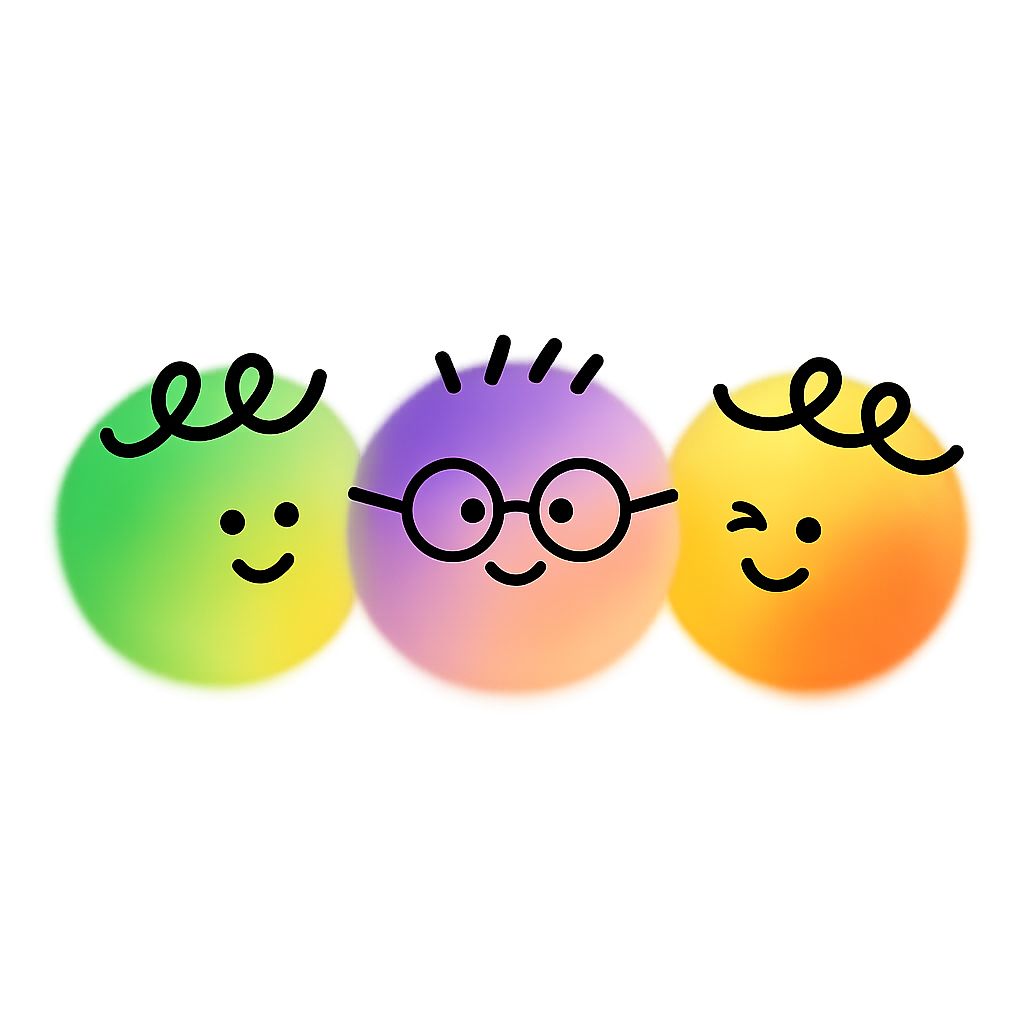 Three colourful Splitsies friends